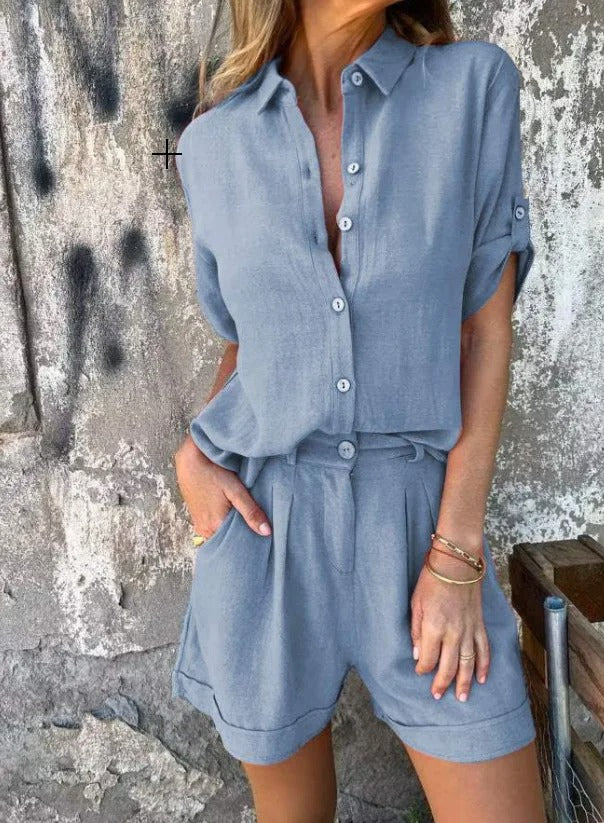 Zola | Women's Casual Button-Up Shorts Set