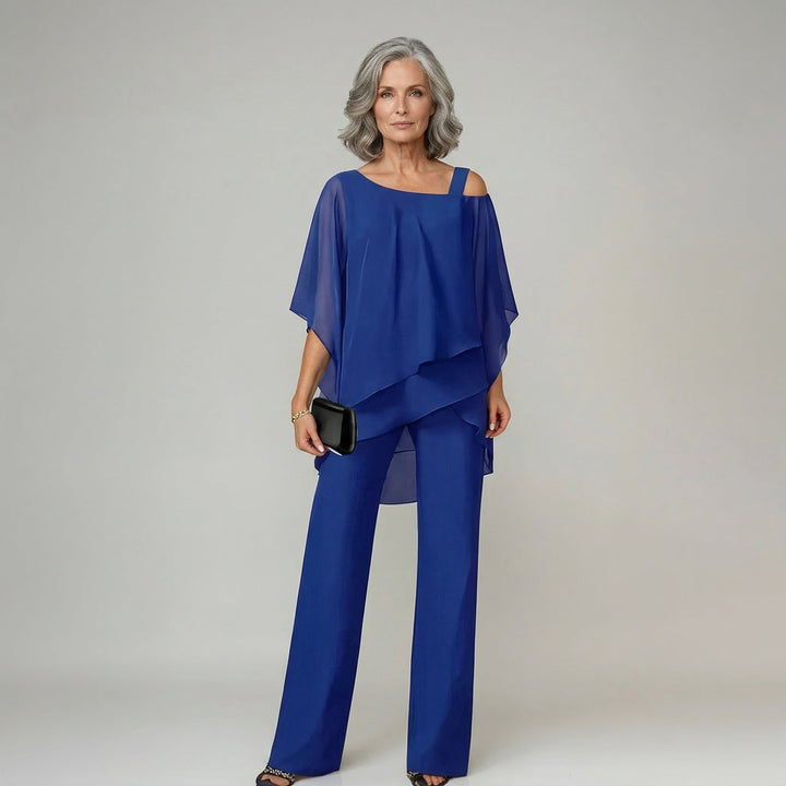 Caelune | Women's Asymmetric Overlay Top & Wide Leg Trouser Set