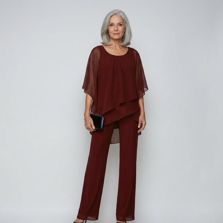 Caelune | Women's Asymmetric Overlay Top & Wide Leg Trouser Set