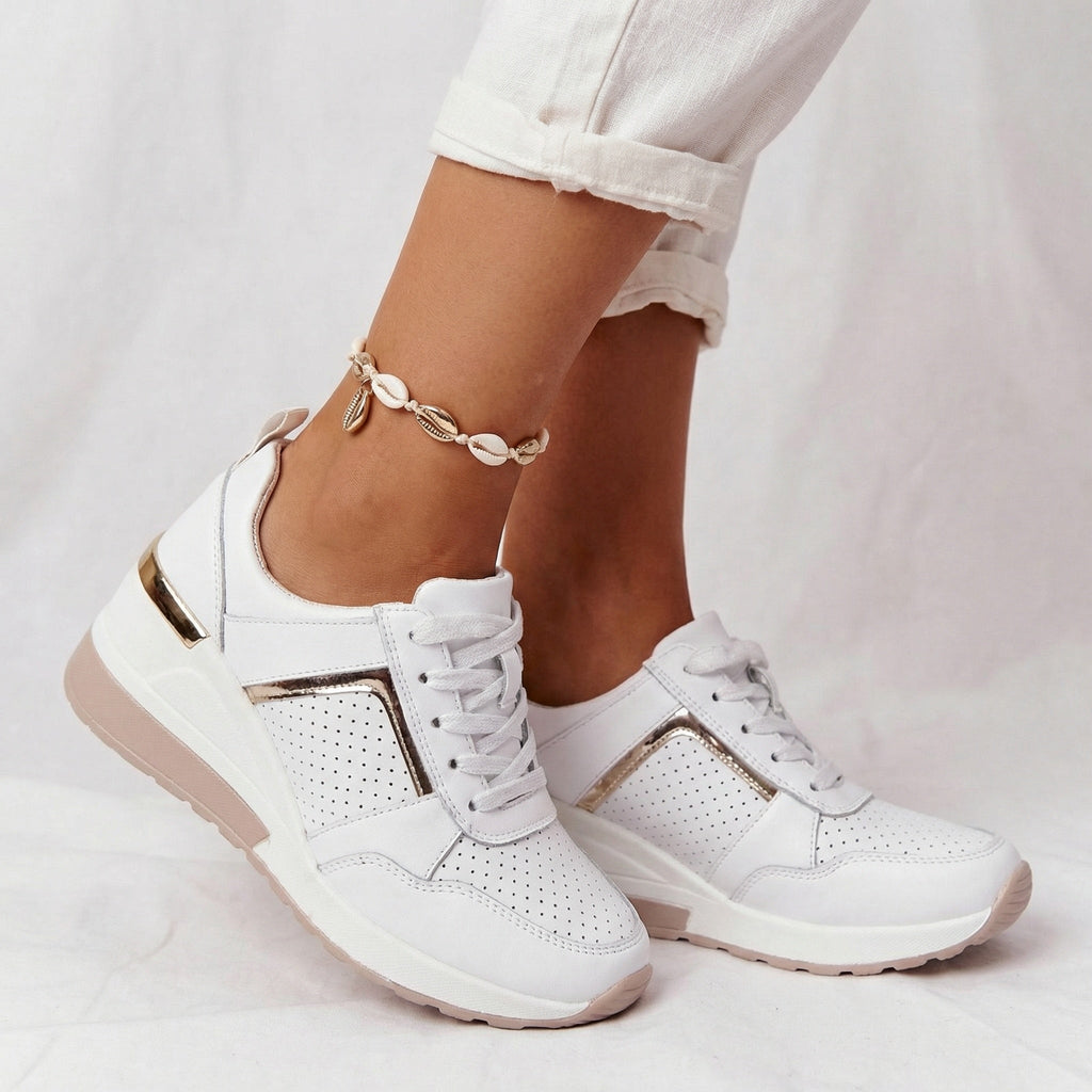 Nythera | Women's Metallic Trim Wedge Lace-Up Sneakers