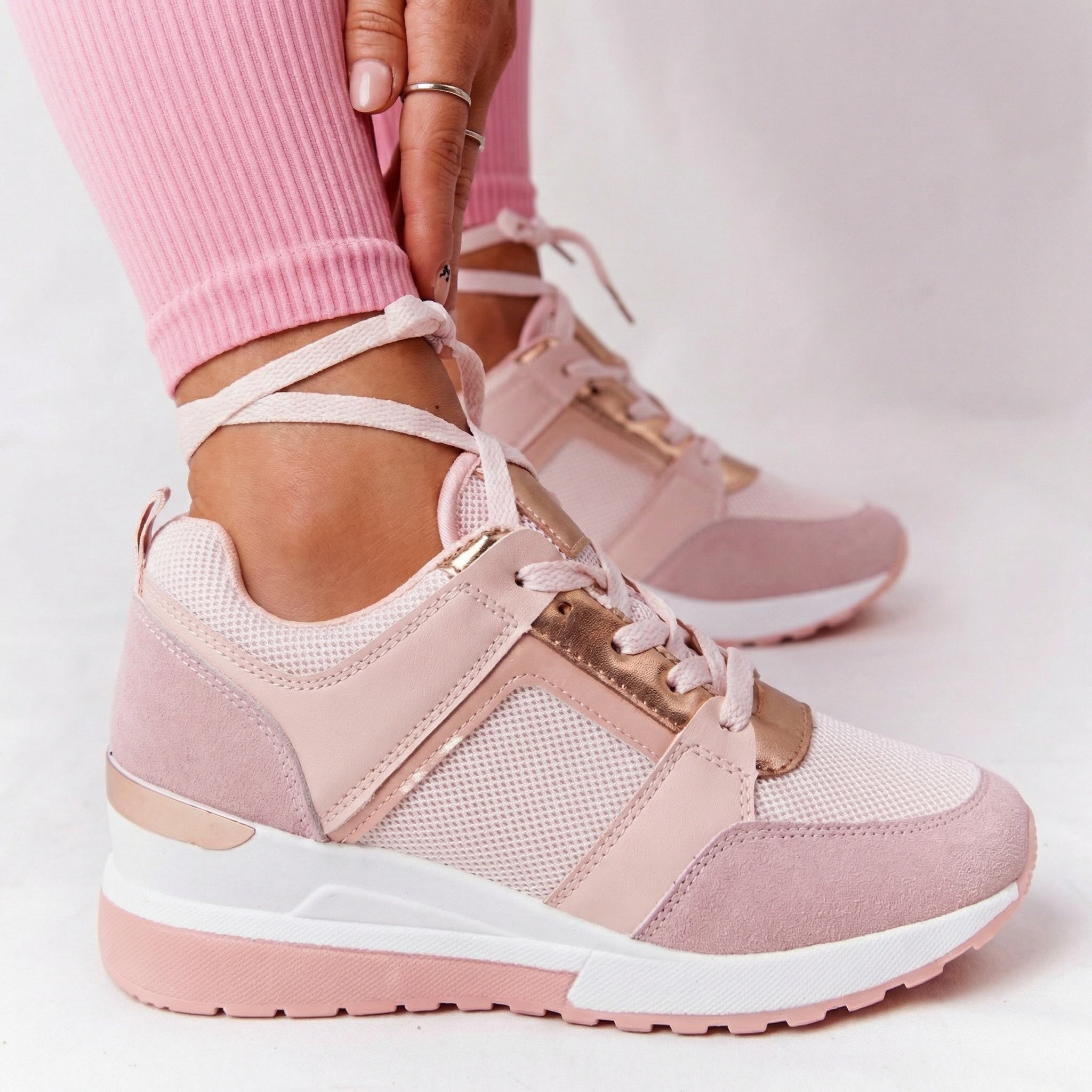 Nythera | Women's Metallic Trim Wedge Lace-Up Sneakers