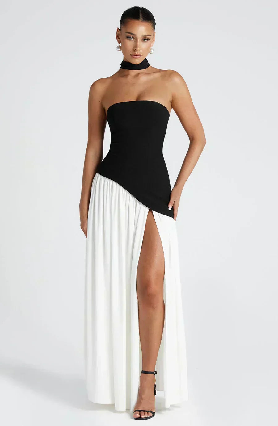 Marzelle | Women's Strapless Halter Neck Asymmetric Split Maxi Dress