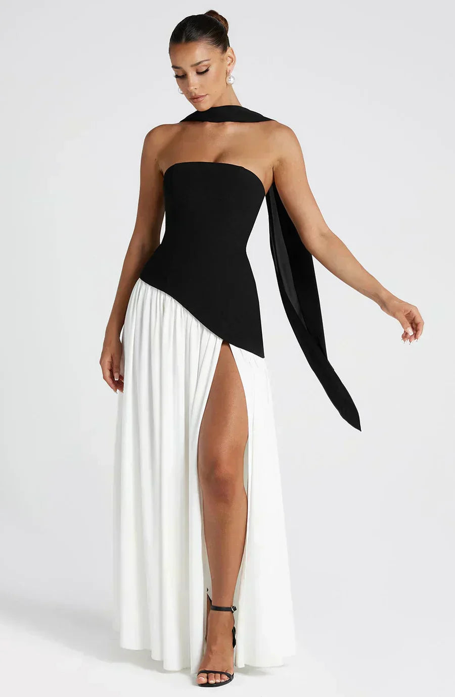 Marzelle | Women's Strapless Halter Neck Asymmetric Split Maxi Dress