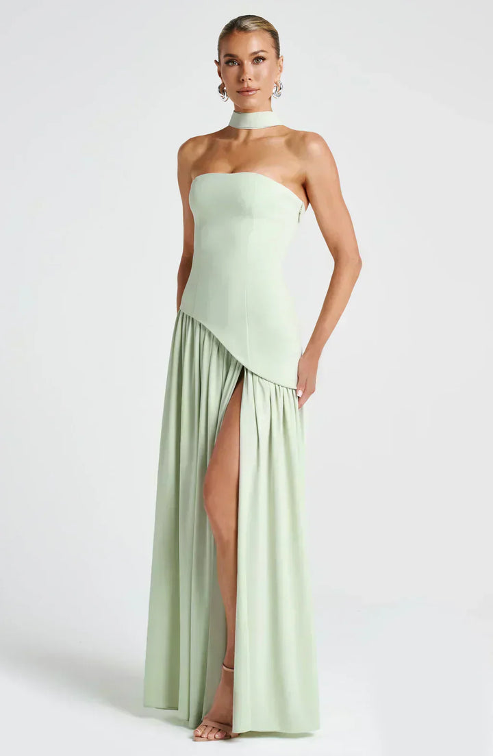 Marzelle | Women's Strapless Halter Neck Asymmetric Split Maxi Dress