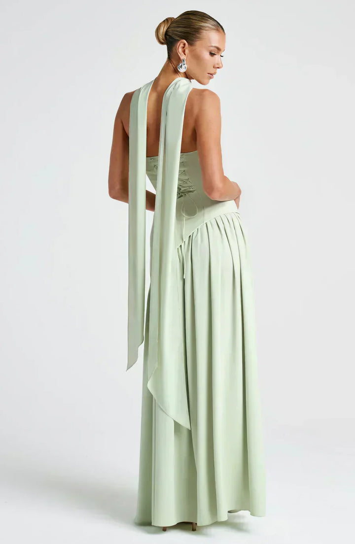 Marzelle | Women's Strapless Halter Neck Asymmetric Split Maxi Dress