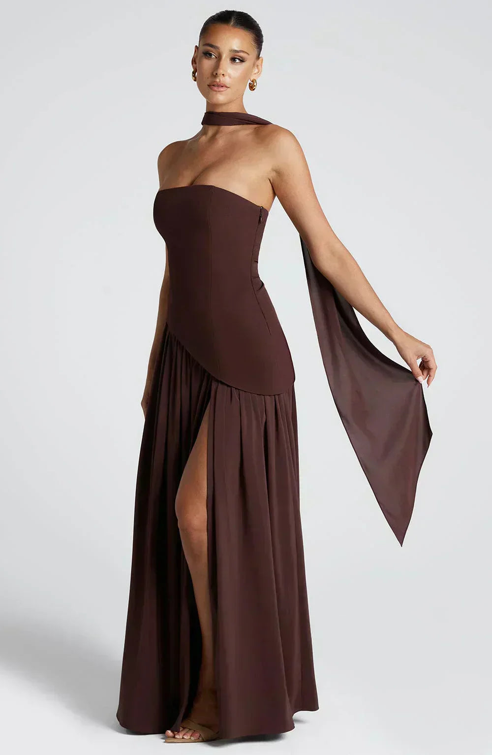 Marzelle | Women's Strapless Halter Neck Asymmetric Split Maxi Dress