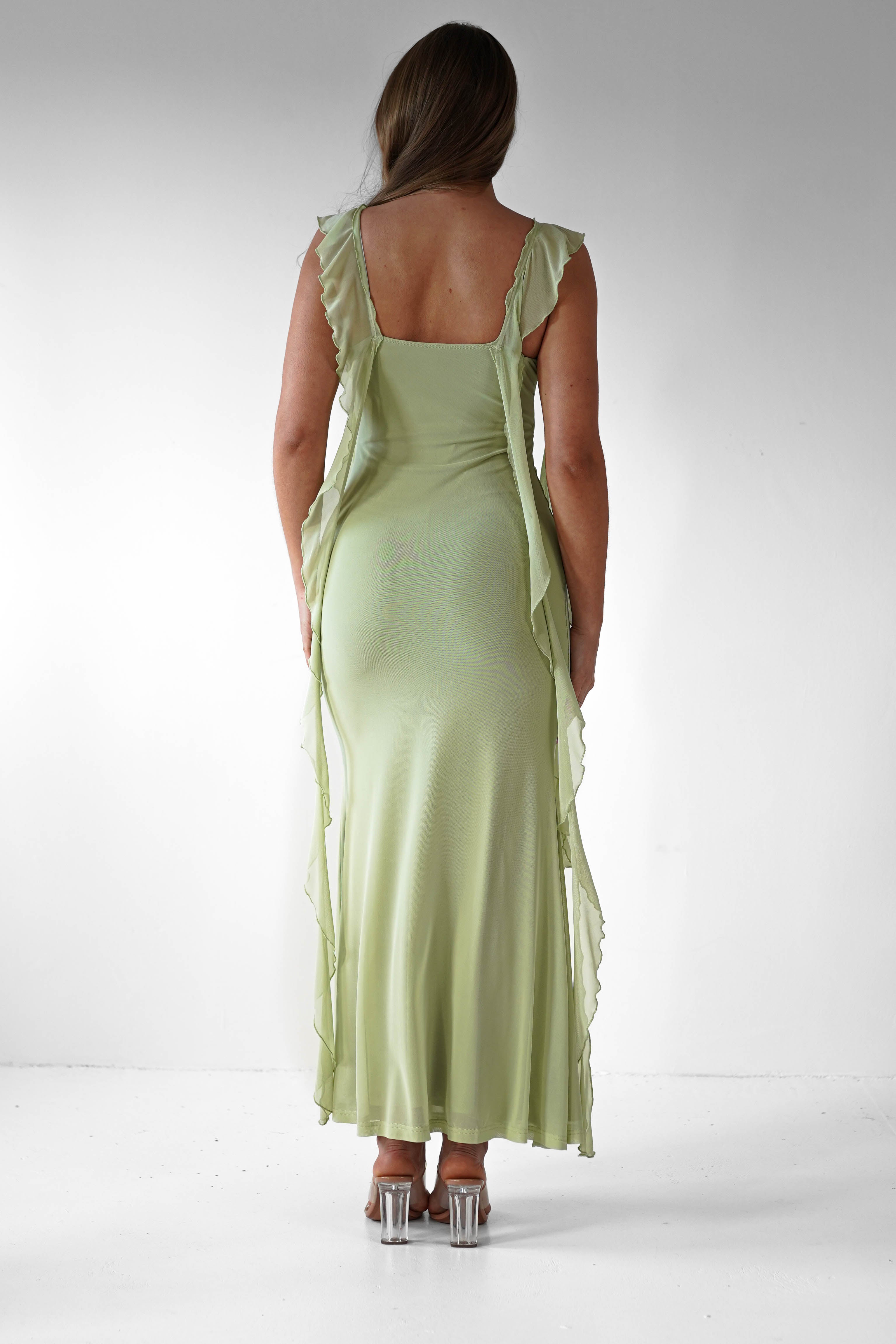 Virel | Women's Elegant Ruffle Strap Maxi Prom Dress