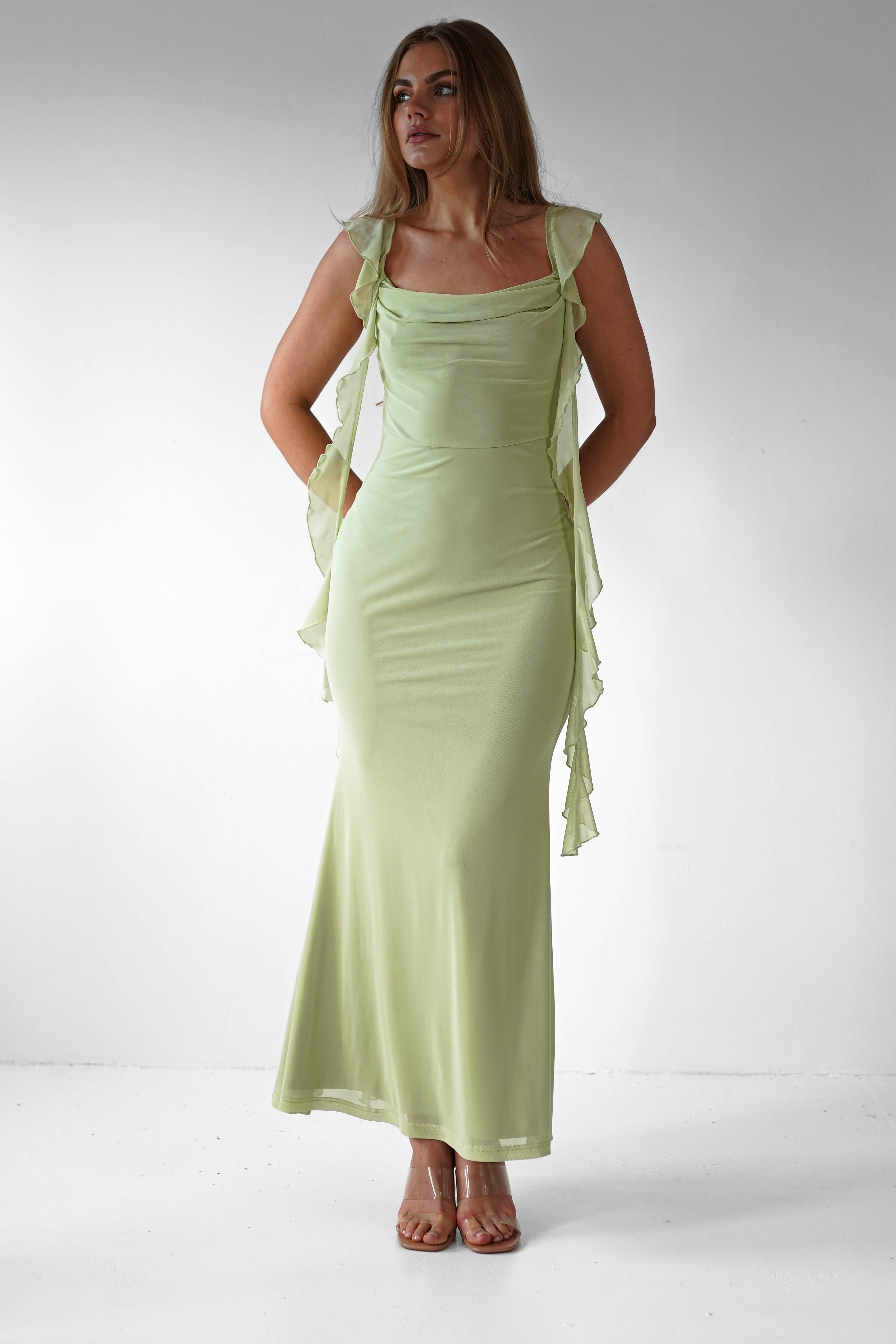 Virel | Women's Elegant Ruffle Strap Maxi Prom Dress