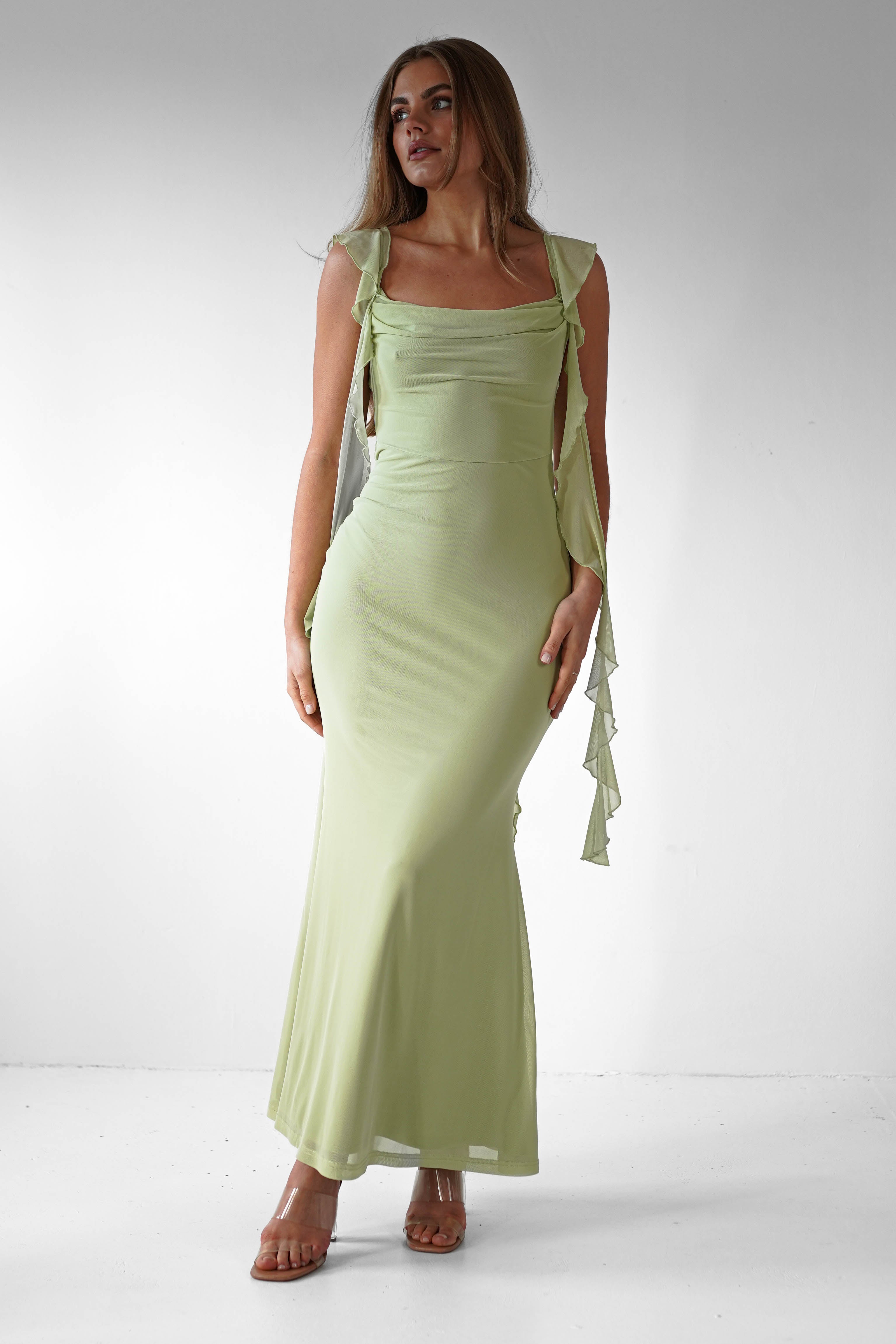 Virel | Women's Elegant Ruffle Strap Maxi Prom Dress