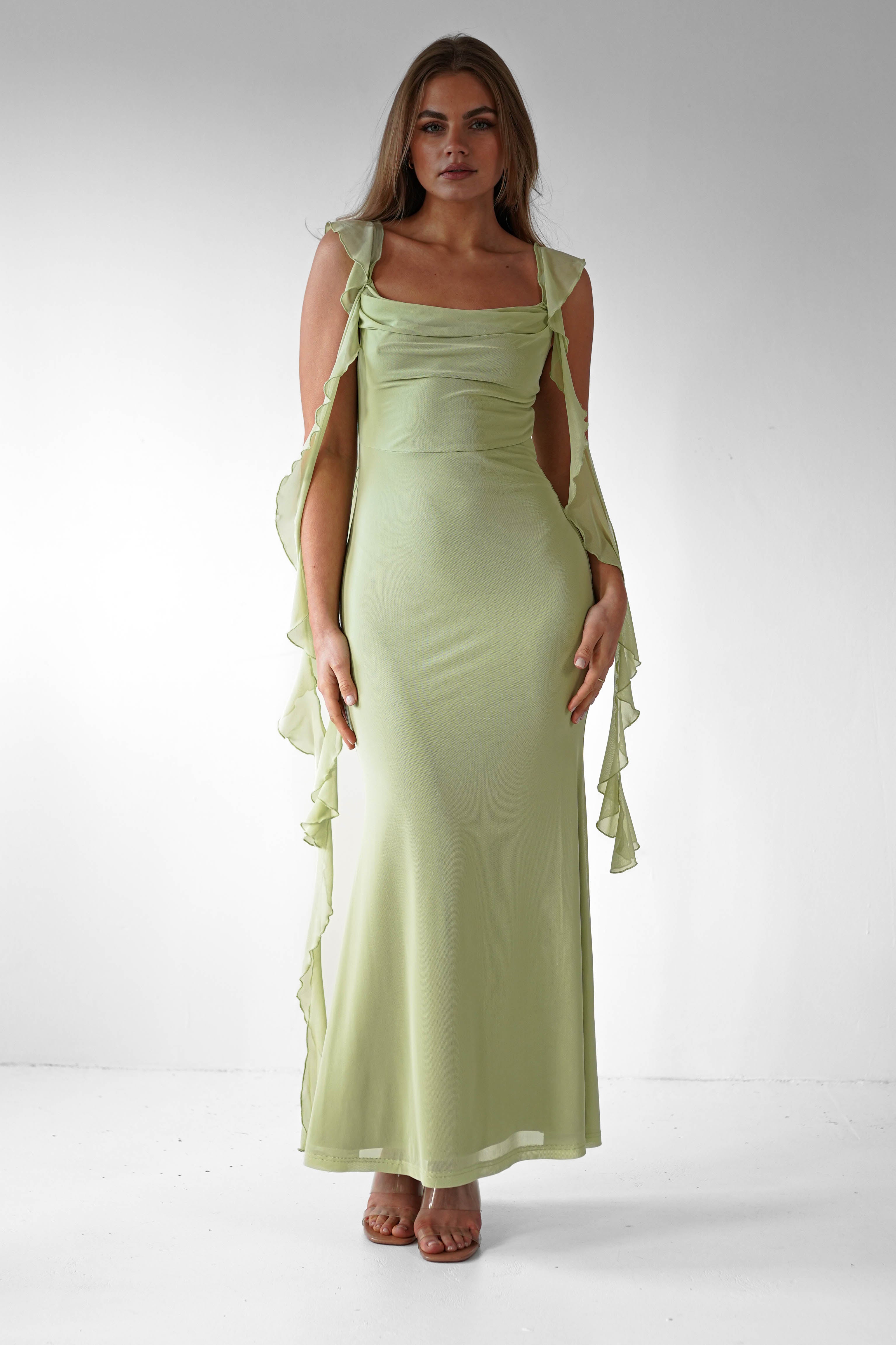 Virel | Women's Elegant Ruffle Strap Maxi Prom Dress