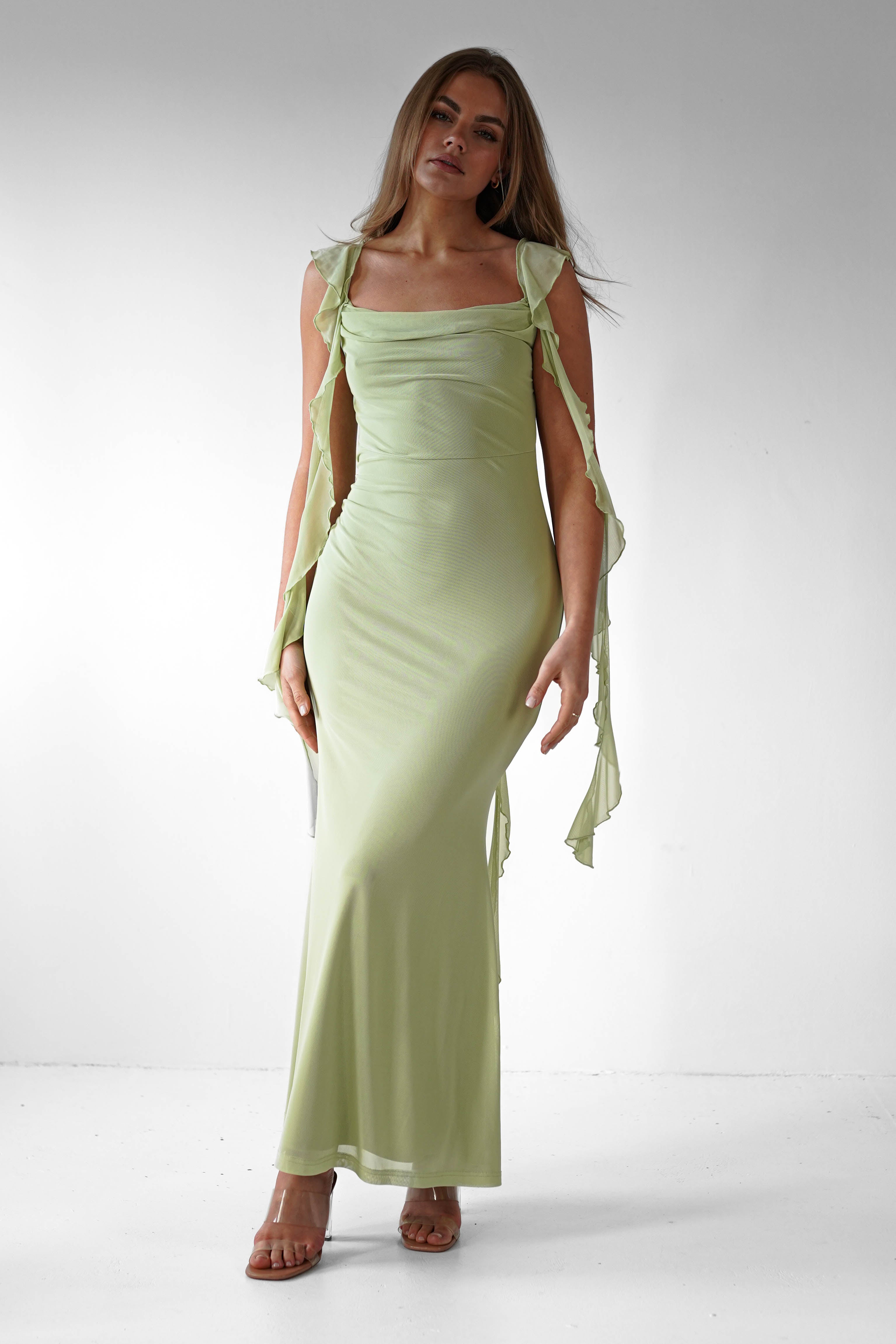 Virel | Women's Elegant Ruffle Strap Maxi Prom Dress