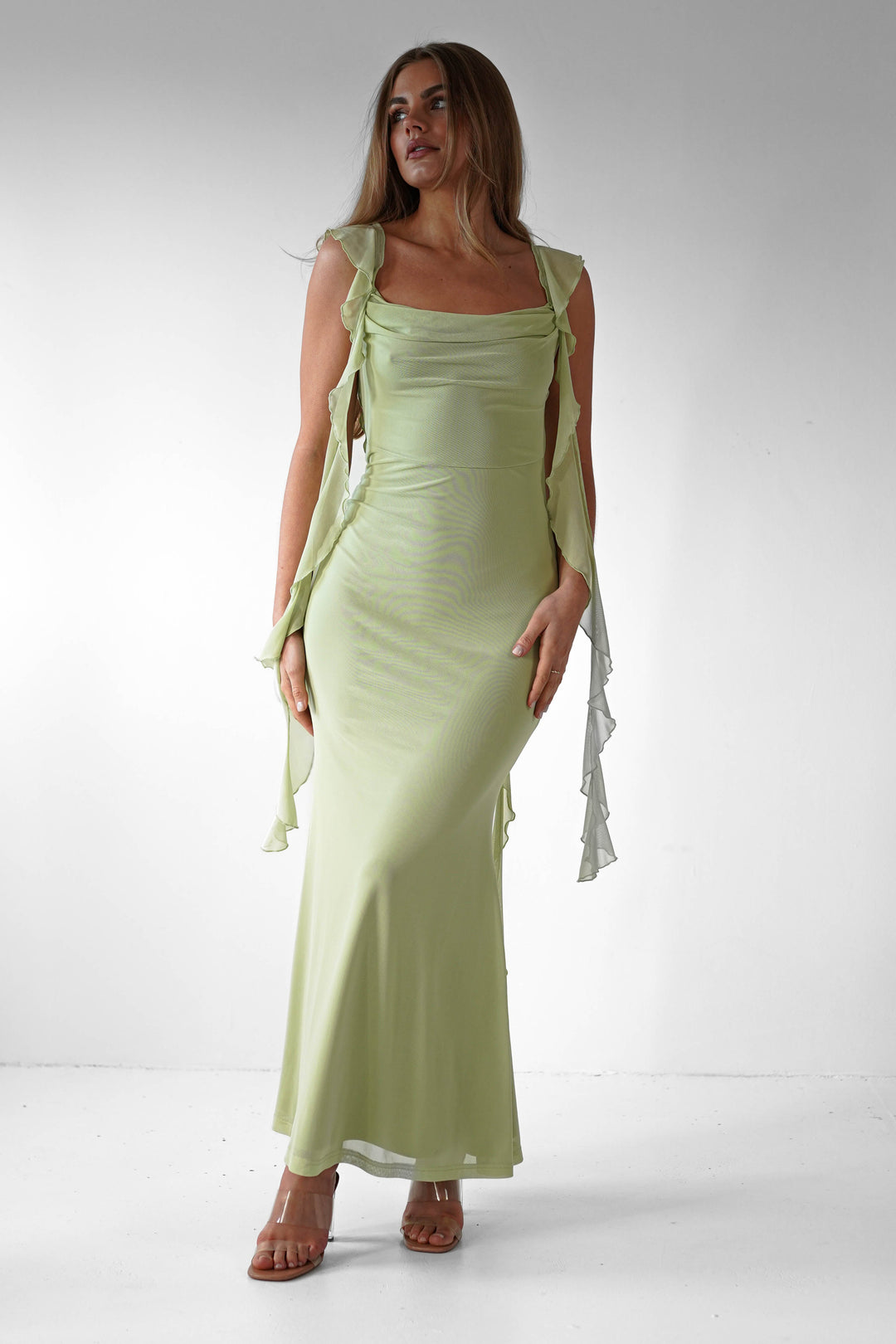 Virel | Women's Elegant Ruffle Strap Maxi Prom Dress