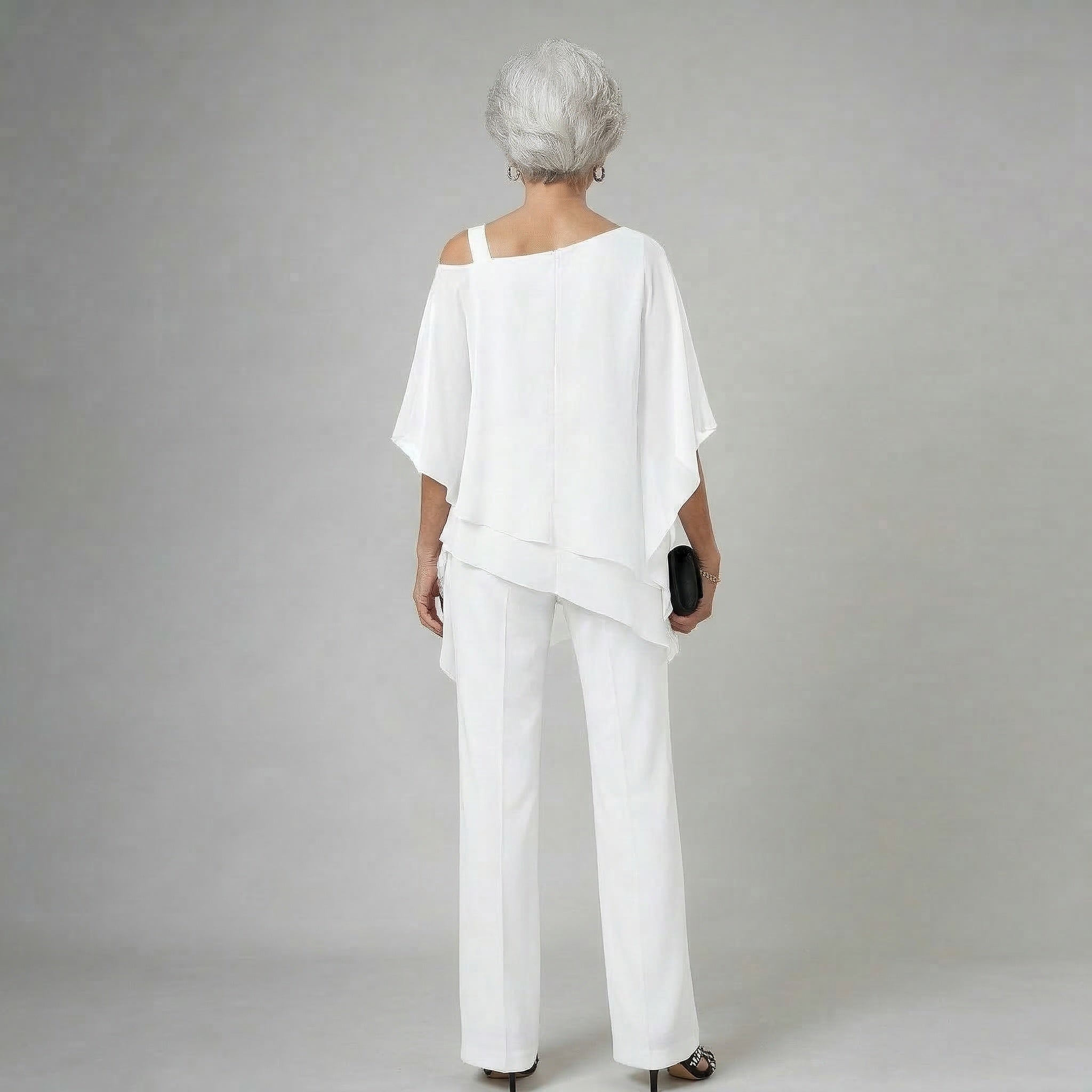 Caelune | Women's Asymmetric Overlay Top & Wide Leg Trouser Set
