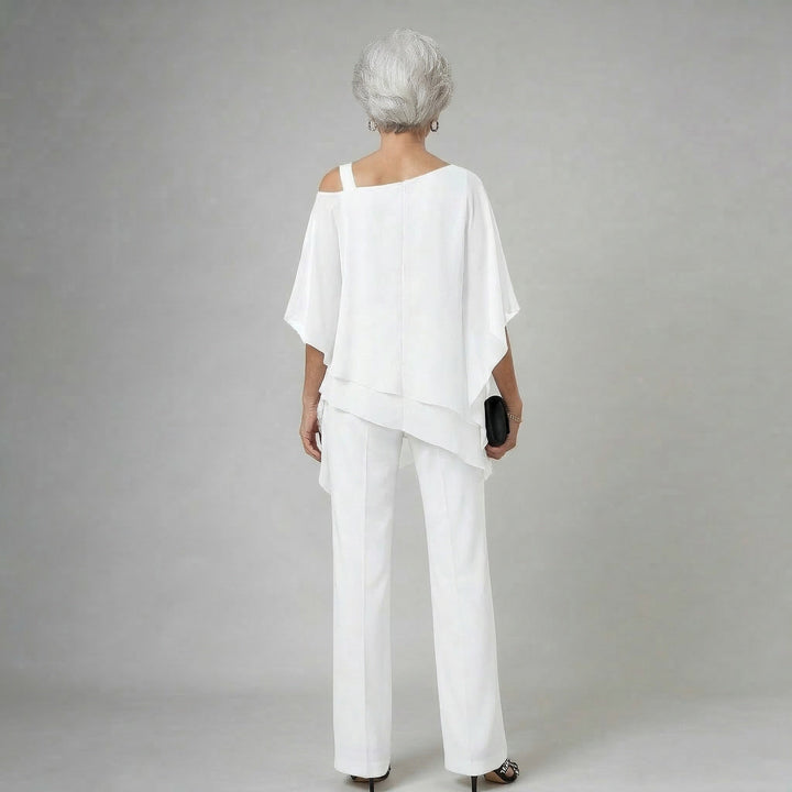 Caelune | Women's Asymmetric Overlay Top & Wide Leg Trouser Set