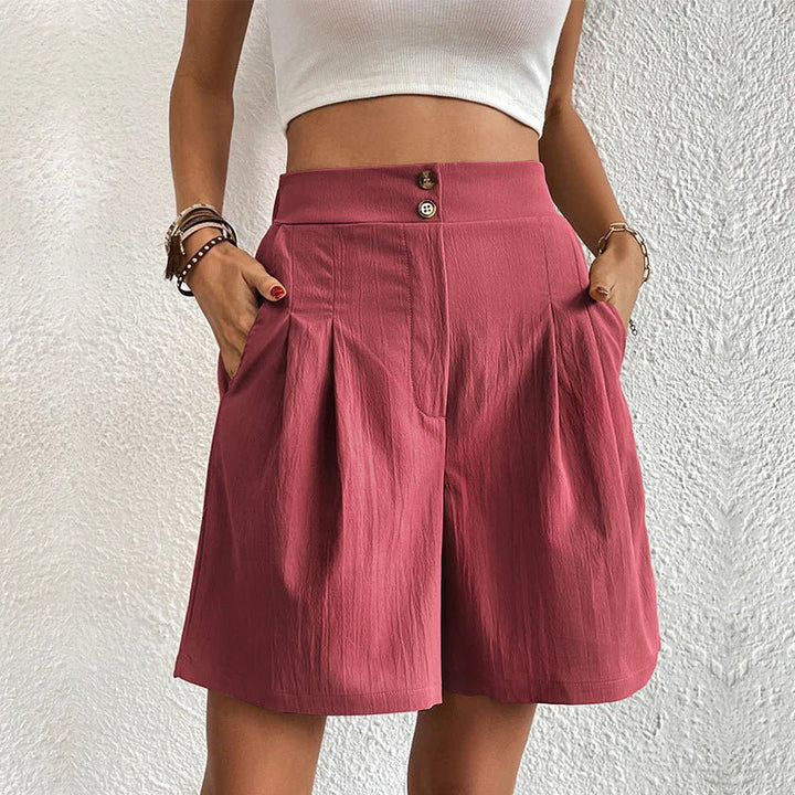 Rosamund | Women's High-Waist Pleated Wide-Leg Shorts