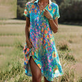 Matilda | Women's Boho Floral Print Shirt Midi Dress