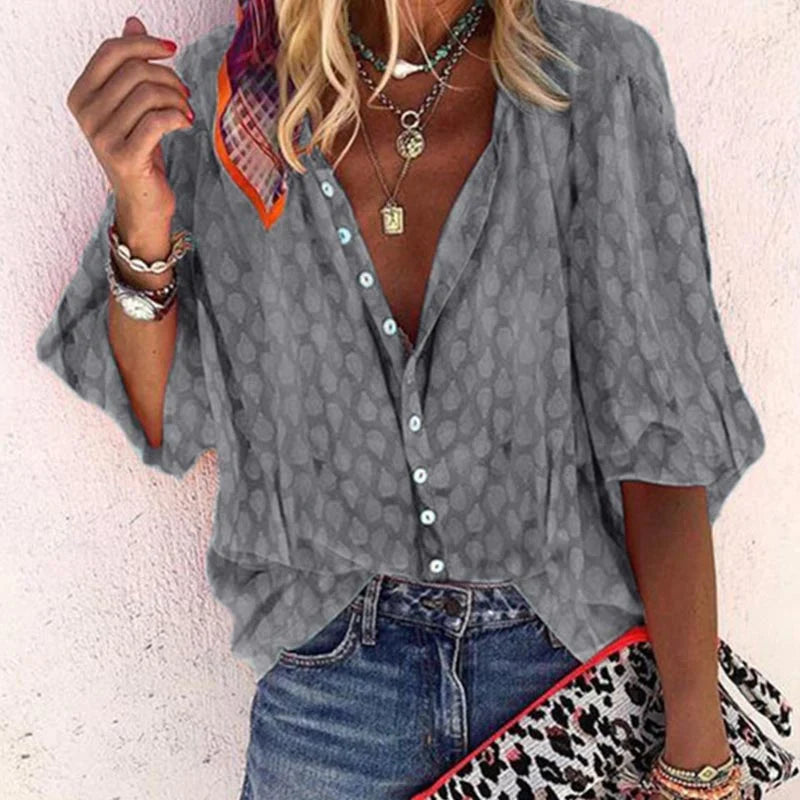 Orphina | Women's Printed Button Down Summer Blouse