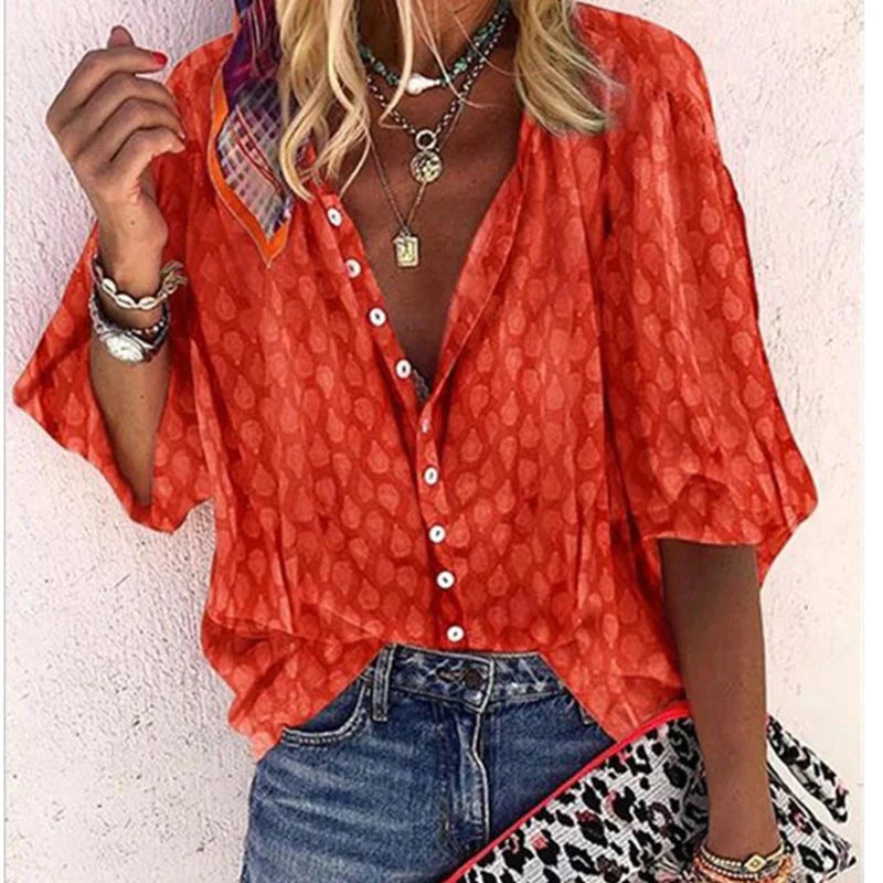 Orphina | Women's Printed Button Down Summer Blouse
