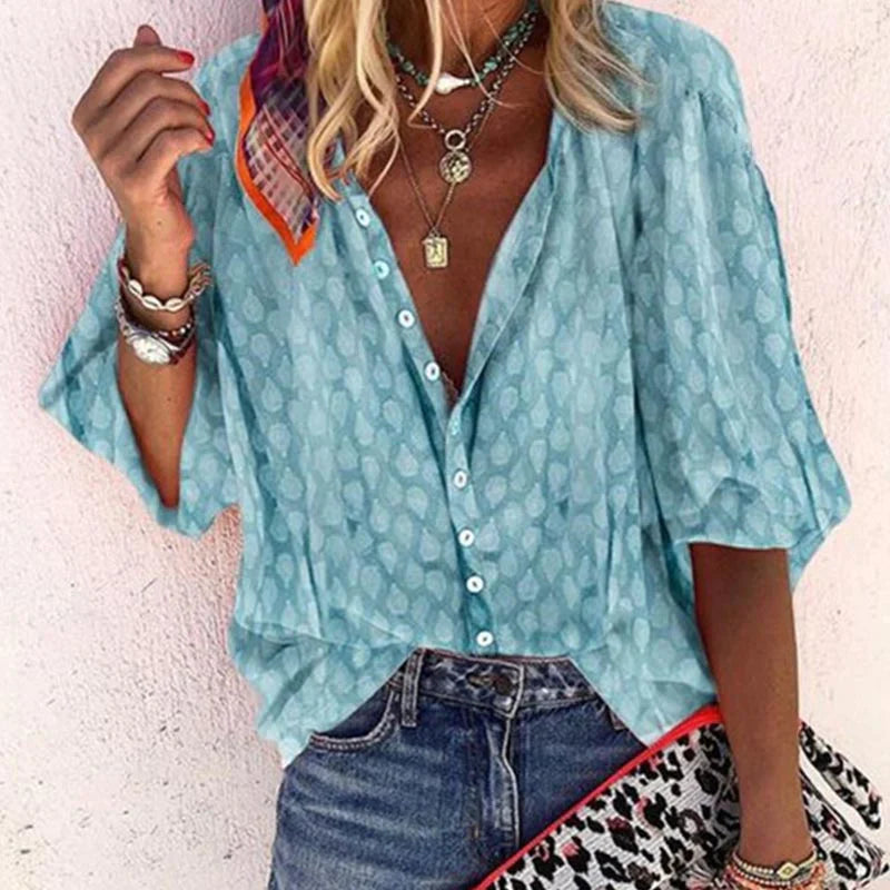 Orphina | Women's Printed Button Down Summer Blouse