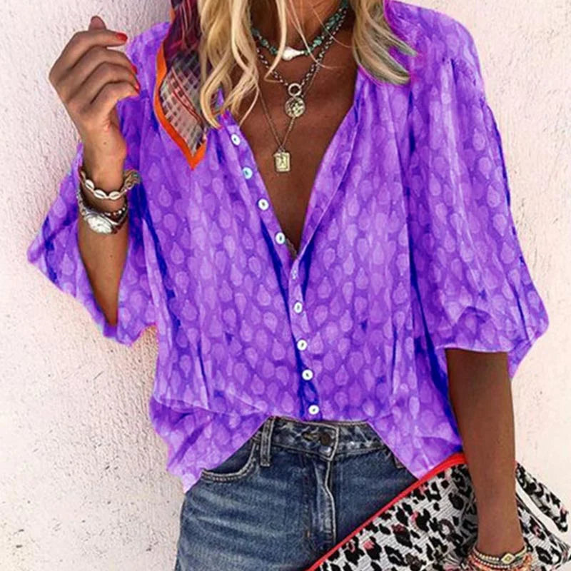 Orphina | Women's Printed Button Down Summer Blouse