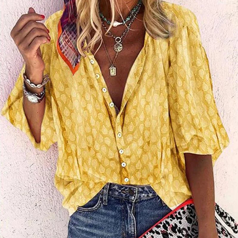 Orphina | Women's Printed Button Down Summer Blouse