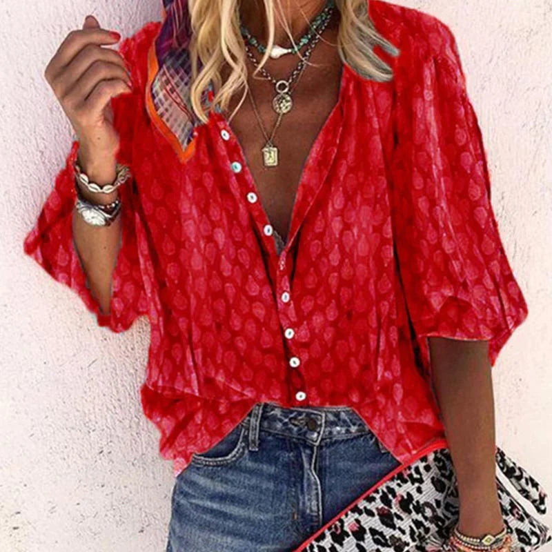 Orphina | Women's Printed Button Down Summer Blouse