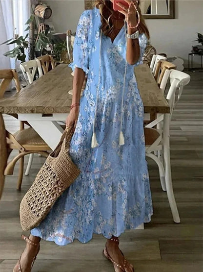 Fiamma | Women's Boho Ikat-Print Tassel Maxi Dress