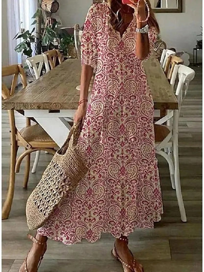 Celestine | Women's Boho Print Tummy Coverage Maxi Dress