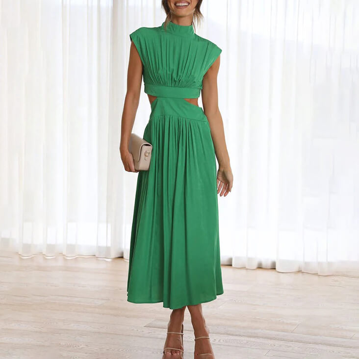 Yareli | Women's Elegant Mock-Neck Cutout Midi Dress