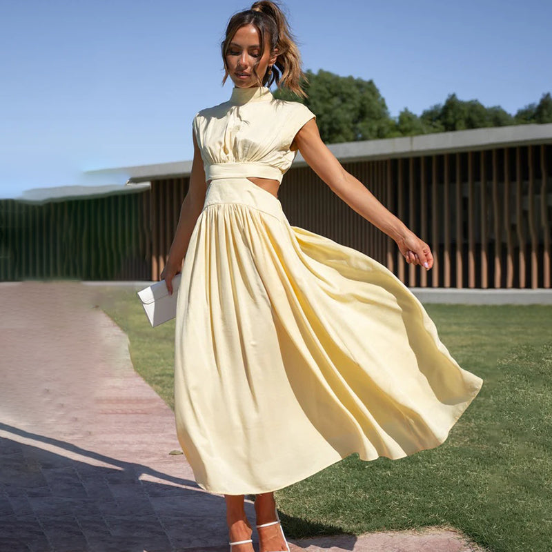 Yareli | Women's Elegant Mock-Neck Cutout Midi Dress