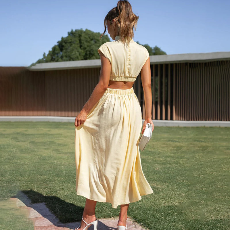 Yareli | Women's Elegant Mock-Neck Cutout Midi Dress