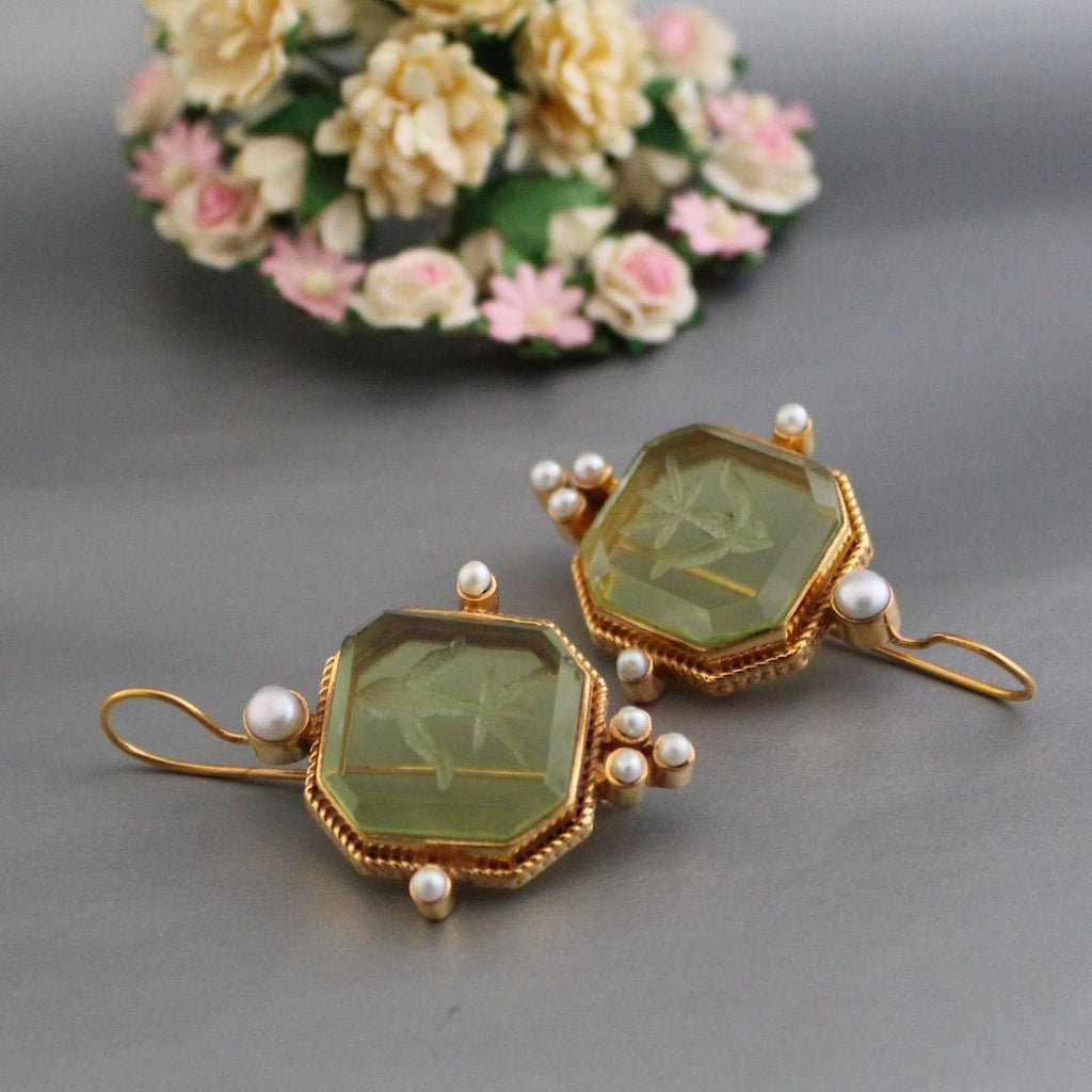 Velka | Women's Vintage Gem & Pearl Drop Earrings