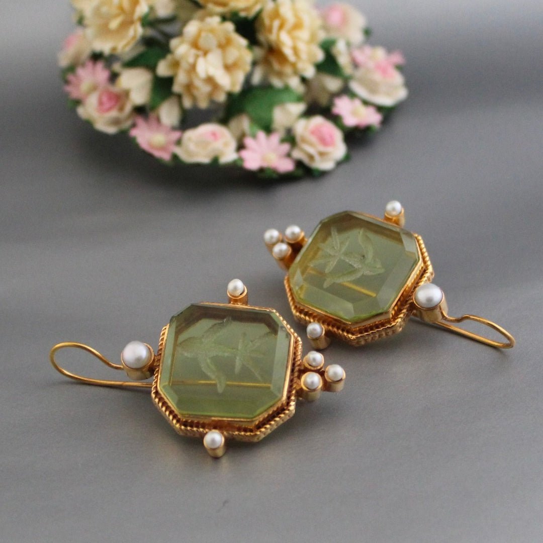 Velka | Women's Vintage Gem & Pearl Drop Earrings