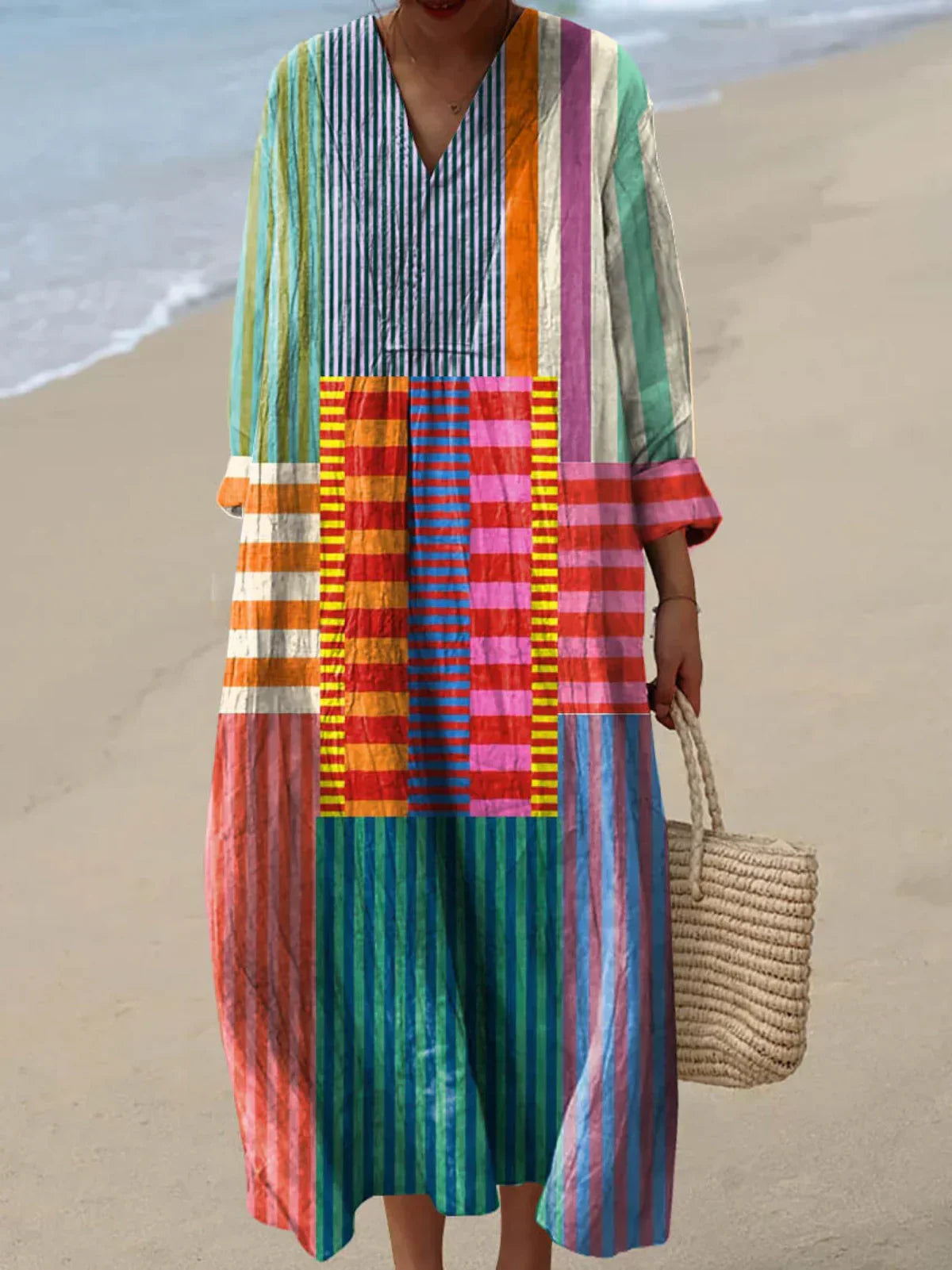 Dagny | Women's Colorblock Stripe V-Neck Maxi Dress